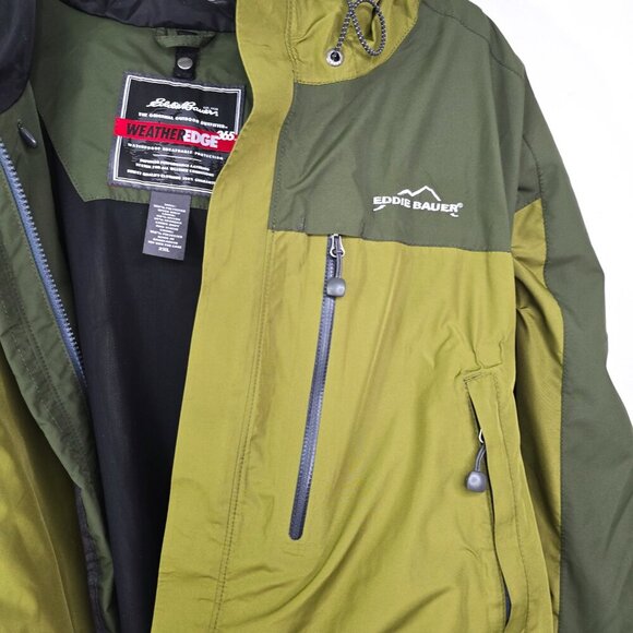 Eddie Bauer Weather Edge 365 Olive Green Color Block Waterproof Hooded Jacket - Picture 3 of 12